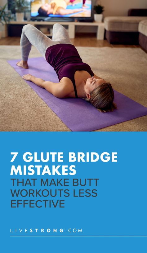 Glute bridge mistakes can make your butt workouts less effective and potentially painful. Get trainer tips on how to fix these common glute bridge mistakes. Glute Bridges At Home, Glute Bridge Form, Glute Bridge Workout, How To Glute Bridge, Proper Glute Bridge Form, Glute Bridge Variations, Dumbbell Glute Bridge, Marching Glute Bridge Workout, Glute Bridge Workout Weights