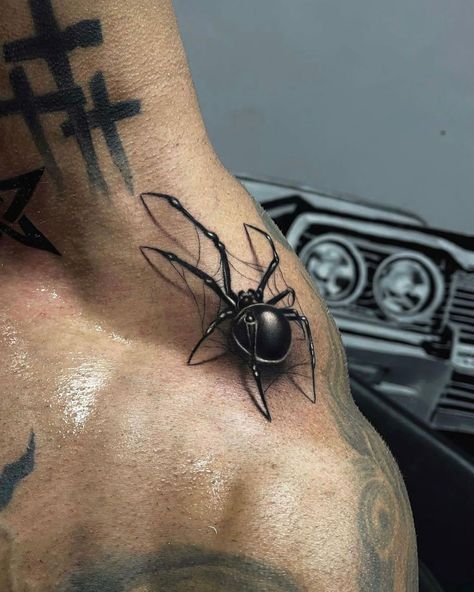 Unravel the mysteries of spider tattoos! Dive into rich cultural meanings, trending designs, and expert insights to find your perfect spider ink! Black And Grey Spider Tattoo, Spider Tattoo Realism, Spider Man Hanging Upside Down Tattoo, Spider On Shoulder Tattoo, Spider Floral Tattoo, Huntsman Spider Tattoo, Realism Spider Tattoo, Spider On Hand Tattoo, Spider On Web Tattoo