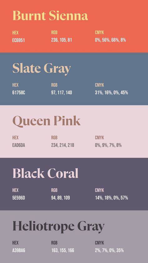 Colors:
EC6951
61758C
EAD6DA
5E596D
A39BA6 Earth Pastel Color Palette, Magic Colour Palette, Vintage Color Palette Hex Code, Canva Color Combinations, Aesthetic Color Palettes Hex Codes, Cute Color Palette, Color Palette Hex Codes, 2 Color Palette, Color Palette With Hex Codes