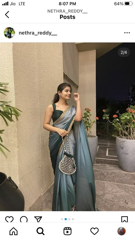 Nethra Reddy, Saree Styles For Farewell, Graduation Saree, Farewell Ideas, Gown Dress Design, Farewell Saree, Farewell Sarees, Indian Dress Up, Simple Lehenga