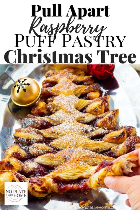 Christmas Desserts Pastry, Christmas Tree Twist Pastry, Christmas Candy Cane Pastry, Christmas Rolls Dessert, Christmas Raspberry Dessert, Puff Pastry Holiday Recipes, Christmas Tree Bake, Puff Pastry Recipes For Christmas, Puff Pastry Christmas Tree Dessert