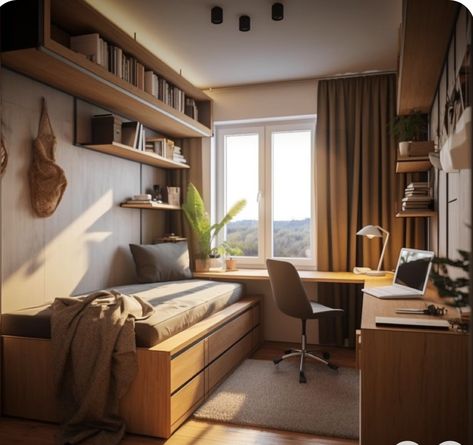 Bedroom And Workspace Ideas, Studio Ideas Office, Small Study Room Design, Workspace Interior Design, Small Bedroom Office, Window Seat Ideas, Small Room Interior, Guest Bedroom Home Office, Office Guest Bedroom