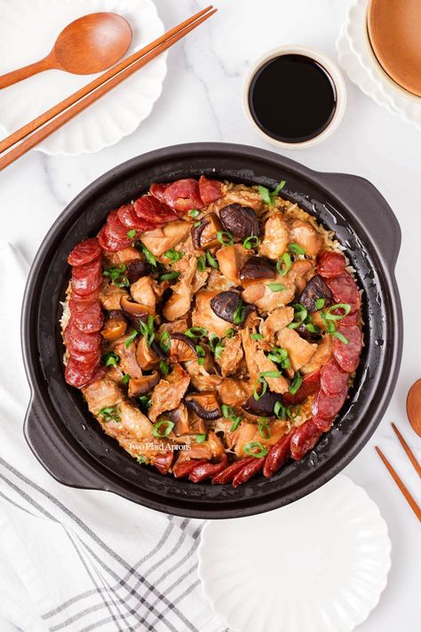 Claypot Chicken Rice (煲仔饭) | Two Plaid Aprons Claypot Rice Recipe, Claypot Chicken Rice, Rice Recipe Easy, Claypot Rice, Foodie Lover, Chicken Rice Recipes, Chinese Sausage, Marinated Mushrooms, Easy Rice Recipes