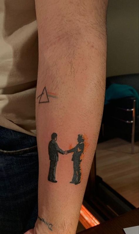 Pink Floyd Tatto Classic Rock Inspired Tattoos, Rock Band Inspired Tattoos, Matching Rock Tattoos, Music Based Tattoos, Indie Rock Tattoo, Rock Tattoos For Women, Classic Rock Tattoos Small, Three Stooges Tattoo, Rock Band Tattoo Designs