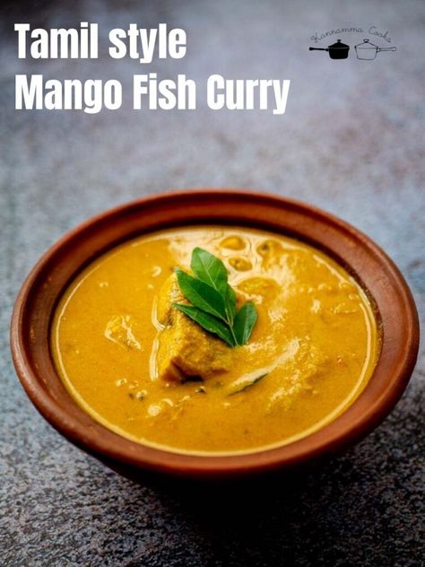 Tamil Style Mangai Meen Kuzhambu | Fish Curry With Mango And Coconut Paste - Kannamma Cooks Kannamma Cooks, Mango Fish, Indian Fish Recipes, Fish Curry Recipe, Paste Recipe, Coconut Sauce, Mango Coconut, Fish Curry, Fenugreek Seeds