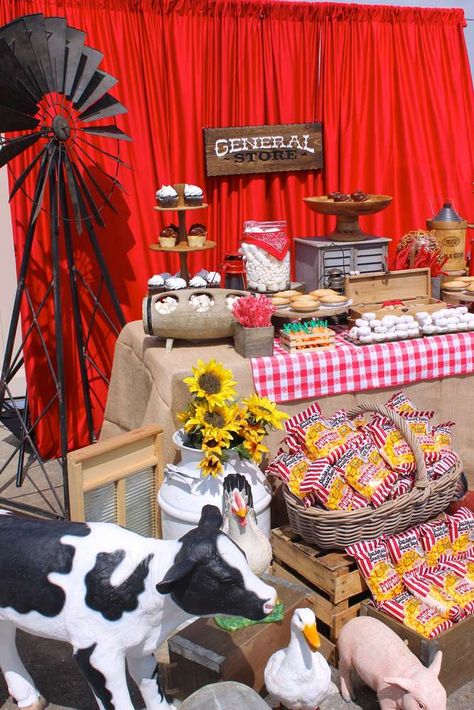 This County Fair Grand Opening Party is so much fun! Love the decor! See more party ideas and share yours at CatchMyParty.com #countyfair #rusticparty #partydecor #catchmyparty #partyideas State Fair Decorations, Opening Party Ideas, Grand Opening Party Ideas, Country Fair Party Theme, County Fair Decorations, State Fair Party, County Fair Birthday Party, August Decor, Fair Decorations