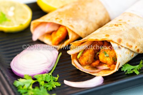 Chicken Kathi Roll- Indian Chicken Roll- Chicken Kati roll - MeemisKitchen Chicken Kathi Roll, Kathi Roll Recipe, Kati Roll, Indian Chicken Dishes, Kathi Roll, Rolled Chicken Recipes, Indian Recipes Authentic, Chicken Roll, Indian Chicken