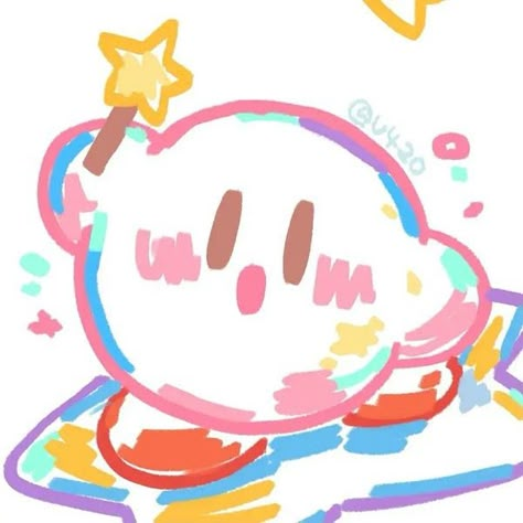 Cartoon People Paintings, Cute Kirby Drawings, Kirby Squeak Squad, Sammycore Aesthetic, Cute Kirby Art, Kirby Coloring Page, Video Game Painting Ideas, Kirby Doodle, Cute Kirby Pfp