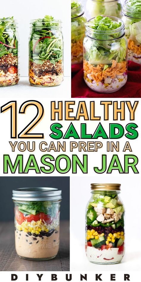 Salads For Work Lunch Meal Prep, Healthy Salad Jars, Mason Salad Jars Recipes, Ball Jar Salads, Mason Jar Lunches Healthy, Mason Jar Meal Prep Lunch, Jar Salads Mason Healthy Lunches, Meal Prep Salad In A Jar, Salad Jars Meal Prep