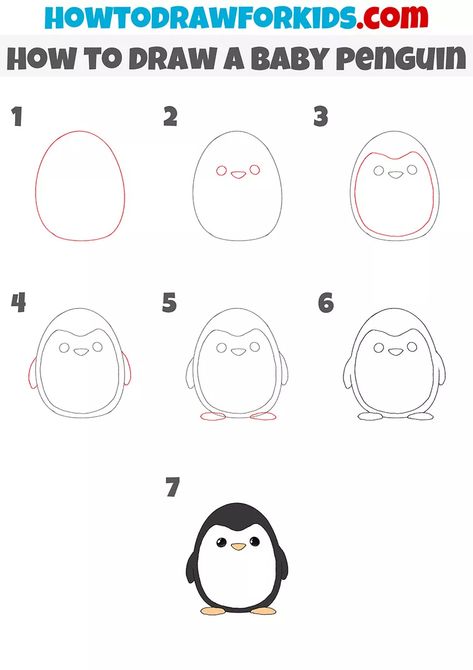 Penguin Step By Step Drawing, Easy Drawings Penguin, Penguin Sketch Simple, How To Draw Penguin Easy, Drawing Penguin Cute, Penguin Drawings Easy, How To Draw A Penguin Step By Step Easy, Penguin Doodle Cute, Penguin Doodle Simple