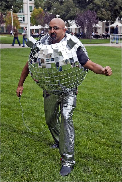 disco ball costume (photo by LeeAnn Heringer) Disco Ball Outfit Men, Mens Folklore Outfit Taylor Swift, Taylor Swift Guys Outfit, The Man Costume Taylor Swift, Guy Taylor Swift Outfits, Men Taylor Swift Outfits, Guys Eras Tour Outfits, Disco Costume Men, Eras Tour Outfit Ideas Men