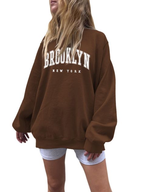 Brown Sweatshirt Outfit, Female Hoodie, 2023 Wardrobe, Oversize Tshirt Outfits, New York Print, Brown Sweatshirt, Sweatshirt Oversized, Lover Sweatshirt, Women Sweatshirt