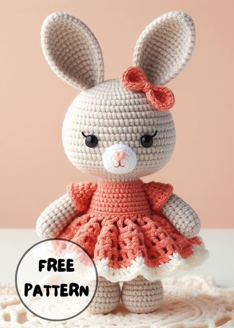 Free Crochet Bunny In Dress Amigurumi Pattern Always Free Amigurumi Patterns, Crochet Amigurumi Free Patterns Animals Easter Bunny, Easter Crochet Patterns Free Bunny, Amigurumi Dress Free Pattern, Free Crochet Bunny Pattern, Free Easter Crochet Patterns, Crochet Bunny Pattern Free, Bunny Crochet Pattern Free, Amigurumi Bunny Free Pattern