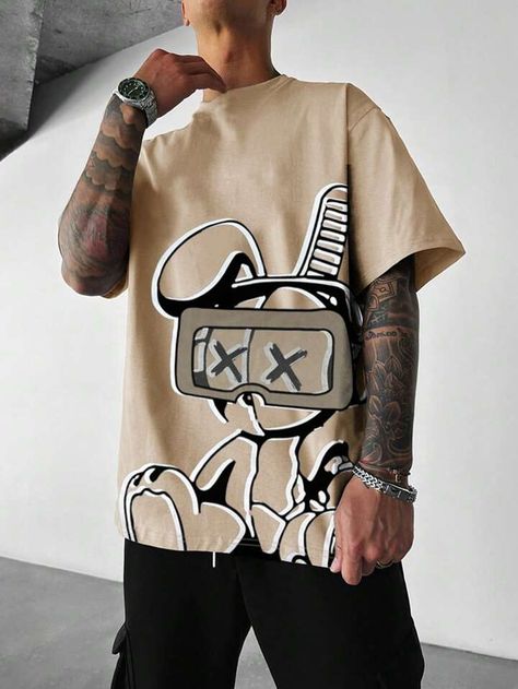 Manfinity EMRG Men Rabbit Print Tee | SHEIN USA Awesome Tshirt Designs, Streetwear Prints, Trendy Tshirt Designs, Streetwear Tshirt Design, Trendy Shirt Designs, Rabbit Print, Shirt Print Design, Jeans Casual, Tee Shirt Homme