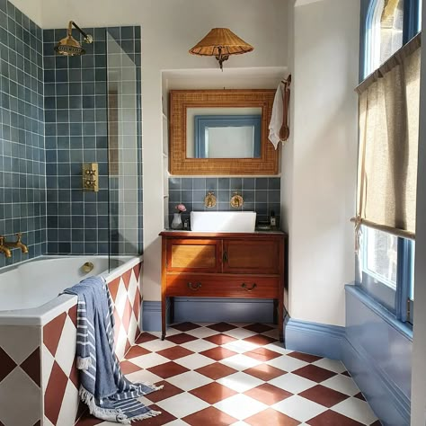 Navy Blue Bathroom Floor, Bathroom Vanity Ideas Bedroom, Jewel Tone Bathroom, I Spy Diy, Loft Bathroom, Interior Design Per La Casa, Bathroom Remodels, The Tile Shop, Loft House