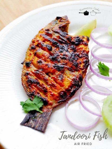 Tandoori Fish Recipe, Grilled Fish Recipes Tilapia, Air Fryer Fried Chicken Tenders, Fish Recipes Tilapia, Fish Recipes Grilled, Fried Chicken In Air Fryer, Kannamma Cooks, Chicken In Air Fryer, Tandoori Fish