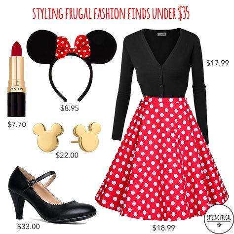 DIY Minnie Mouse Halloween Costume for Women. This budget friendly Minnie Mouse Costume is perfect for those on a budget and looking for an easy Halloween Costume. All of these pieces are under $35 and can be found on Amazon. #minniemouse #minniemousecostume #diyhalloweencostume #budgetfriendlycostumes #affordablehalloweencostume #womendiycostume Diy Minnie Mouse Costume, Minnie Mouse Costume Diy, Minnie Mouse Diy, Minnie Mouse Halloween Costume, Mouse Diy, Easy Halloween Costumes For Women, Minnie Mouse Outfit, Mouse Halloween, Mouse Outfit