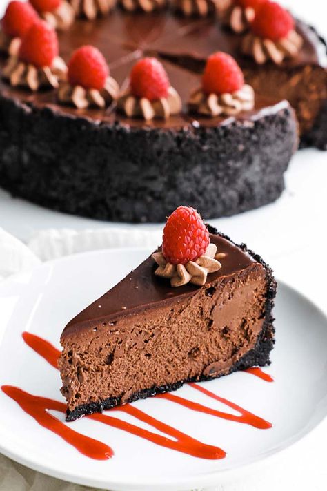 Cheesecake Variations, Valentine 2024, Double Chocolate Cheesecake, Chocolate Cheesecake Recipe, Chef Billy Parisi, Vanilla Bean Cheesecake, Billy Parisi, Chocolate Deserts, Chocolate Fudge Frosting