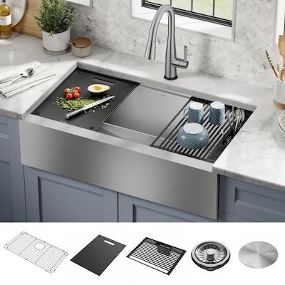 Kitchen Sink Undermount, Sink Undermount, Stainless Steel Farmhouse Sink, Front Kitchen, Apron Front Kitchen Sink, Drainboard Sink, Cleaning Faucets, Farmhouse Apron, Apron Sink