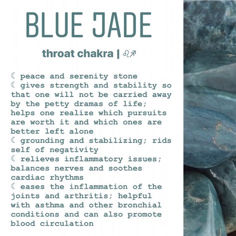 blue jade meaning Jade Meaning, Crystal Healing Chart, Earth Gift, Tattoos Quotes, Design Humor, Jade Crystal, Blue Jade, Netflix Account, Crystals Healing Properties