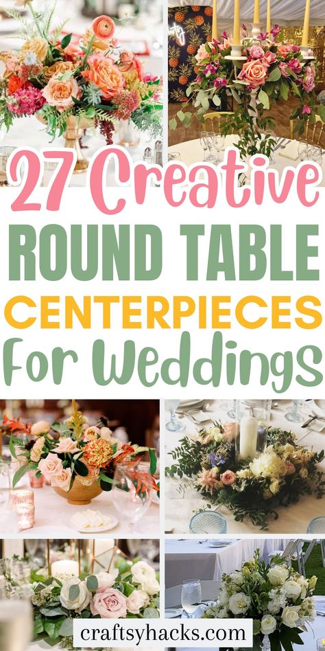 Transform your wedding reception with these stunning round table wedding centerpieces, perfect for adding a touch of elegance to your big day. Discover inspiring wedding table ideas to elevate your wedding planning and create unforgettable memories for your guests. Table Runner Centerpieces Wedding, Wedding Centerpieces For Round Tables Diy, Wedding Table Decorations With Greenery, Vintage Bridal Shower Centerpieces, Wedding Reception With Different Centerpieces, No Floral Centerpieces Wedding Ideas, Spring Wedding Table Decor Ideas, Wedding Table Decorations For Round Tables, Wedding Decor Tables Ideas