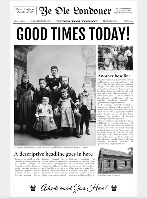 Google Docs - Old Newspaper Template by Newspaper Templates on @creativemarket Vintage Newspaper Template, Old Newspaper Template, Nightmare Before Christmas Font, Christmas Fonts Alphabet, Newspaper Format, Article Template, Christmas Fonts Free, School Newspaper, Newspaper Layout