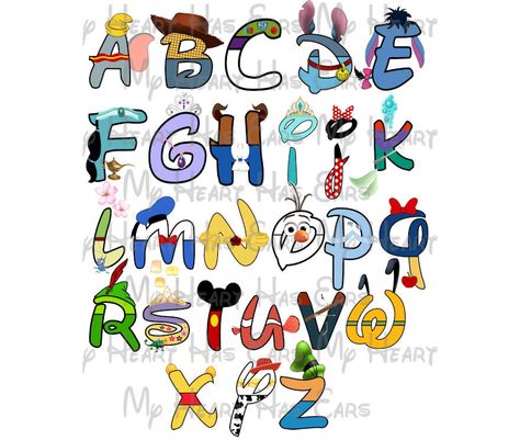 Disney Character Letters, Disney Characters Letters, Disney Lettering, Alphabet Disney, Mickey Font, Mickey Mouse Letters, Fancy Lettering, Alphabet Graffiti, Alfabeto Disney