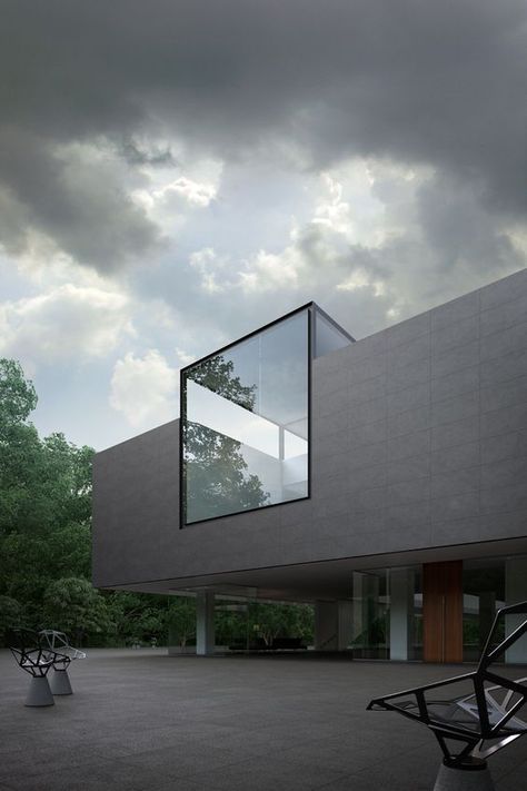 Box Architecture, Architecture 3d, Glass Cube, Minimalist Architecture, Architecture Exterior, Facade Architecture, Brutalism, Facade Design, Modern Buildings