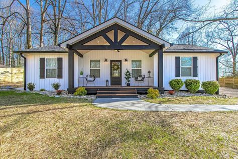 Shirley Way · Bearden Bliss <10 mins to UT & Downtown Knox Front Doors For Mobile Homes, Modular Home Exterior Remodel, Modular Home Porch Ideas, Modular Homes Interior, Mobile Home Siding Ideas, Manufactured Home Exterior, Dark Home Exterior, Mobile Home Siding, Post Frame Homes