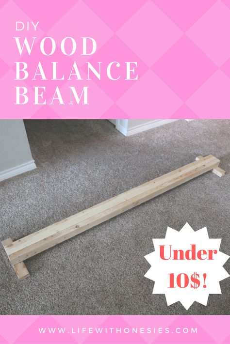 Make a DIY toddler balance beam out of wood.  Cheap and easy to make using wood from your local hardware store.  Fun for toddlers and younger kids to practice gymnastics at home. #diy #woodcrafts #gymnastics #toddleractivities #cheapdiy #balancebeam Physio Office, Toddler Balance Beam, Diy Gymnastics Equipment, Diy Balance Beam, Outdoors Crafts, Gymnastics At Home, Toddler Gymnastics, Fun For Toddlers, Gymnastics Beam