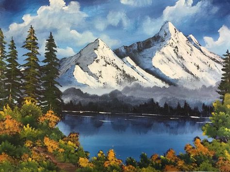 Small Mountain Painting Easy, Ice Mountain Painting, Mountain Lake Landscape Painting, Mountain Lake Painting Acrylic, Mountain Painting Landscape, Acrylic Mountain Landscape, Mountain Canvas Art, Mountain Landscape Acrylic Painting, Acrylic Painting Ideas Mountains