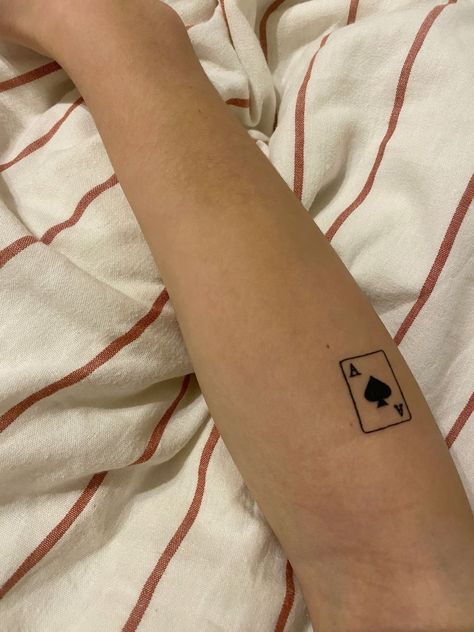 Poker Inspired Tattoo, Card Ace Tattoo, Funky Patchwork Tattoos, Ace Card Tattoos, Ace Finger Tattoo, Ace Spades Tattoo, Simple Card Tattoo, Ace Of Cards Tattoo, Ace Playing Card Tattoo