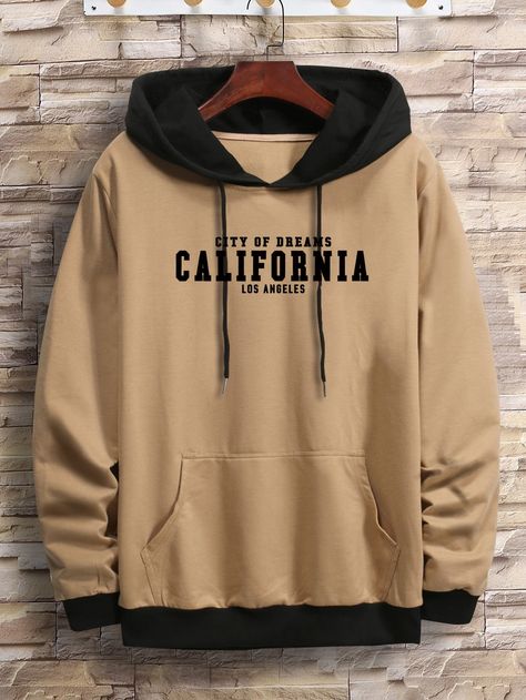 Khaki Casual  Long Sleeve Polyester Letter Pullovers  Slight Stretch Spring/Fall Men Hoodies & Sweatshirts Hoddies Outfits, Hoody Outfits, Hoodie Outfit Men, Hoodies Men Style, Trendy Boy Outfits, Men Fashion Casual Shirts, Stylish Hoodies, Trendy Hoodies, Men Hoodies