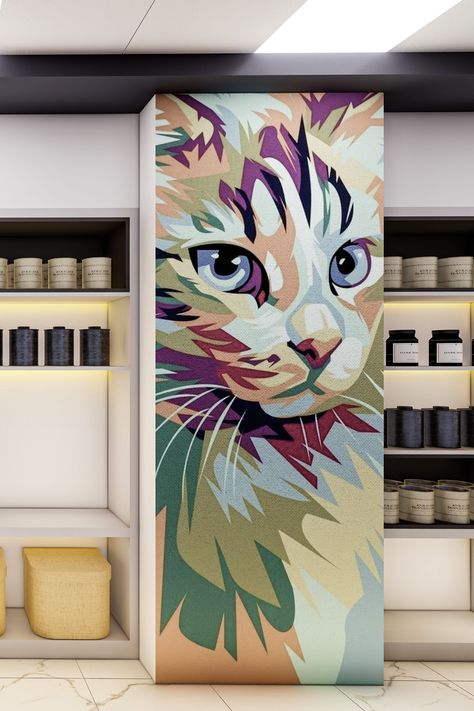 Veterinary clinic showroom wall. Veterinary Clinic Design, Animal Rescue Ideas, Pet Cafe, Architecture Set, Vinyl Painted, Mid Century Modern Colors, Dog Hotel, Terrace Decor, Clinic Interior Design