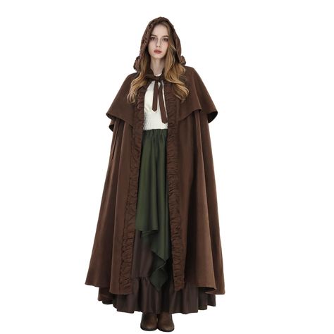 PRICES MAY VARY. ARMHOLE CLOAK: The Renaissance cape with arm slits features same-fabric ties at the neck, ruffle edging, an oversized pointed hood and double layer cape. The detailing and craftsmanship make it look straight out of the medieval period. VERSATILE HOODED CLOAK: Available in four rich colors—red, black, brown and green—this Halloween cloak with a hood can suit various character needs. From witches and wizards to Renaissance figures,the rich colors and fine stitching add elegance, m Brown Cloak, Character Needs, Witch Cape, Halloween Cloak, Cloak With Hood, Medieval Cloak, Cape With Hood, Black Cloak, Gothic Witch