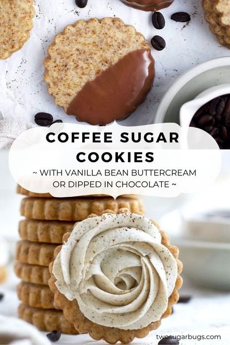 Espresso Sugar Cookies, Vanilla Bean Cookies Recipes, Chocolate Holiday Cookies, Cookie Add Ins, Flavored Cut Out Cookies, Cookies For Coffee, Chocolate Cut Out Cookies, Dipped Sugar Cookies, Cut Out Cookies Recipe