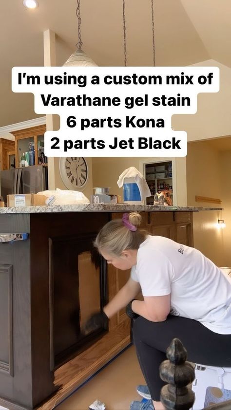 Gel Stain Kitchen Cabinets Grey, Honey Oak Gel Stain, Gel Stain Over Painted Cabinets, Gel Stain Before And After, Dark Stained Oak Cabinets, How To Stain Kitchen Cabinets Darker, Dark Wood Stain Cabinets, Gel Stain Kitchen Cabinets Before And After, Dark Brown Stained Kitchen Cabinets