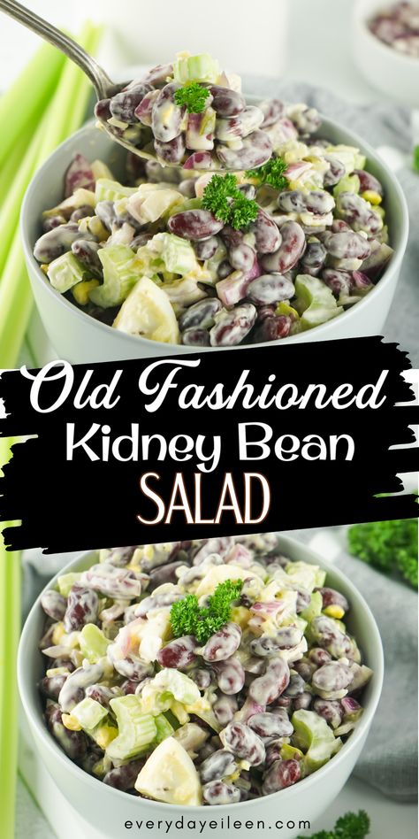 Bean Salad With Mayonnaise, Kidney Bean Salad With Mayo, Salads With Kidney Beans, Kidney Bean Salad Recipes Healthy, Creamy Bean Salad Recipes, Kidney And Garbanzo Bean Salad, Old Fashioned Kidney Bean Salad, Old Fashioned Bean Salad, Kidney Bean Salad With Eggs