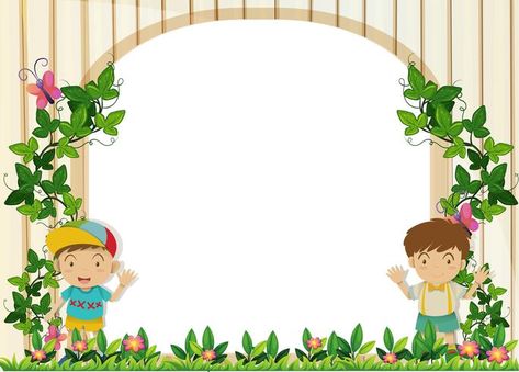 Border design with boys in the garden Border Garden, Teacher Classroom Decorations, Colorful Borders Design, School Frame, Garden Border, Colorful Borders, Frame Border Design, Garden Frame, Page Borders Design