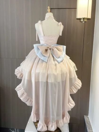 Beige and Blue Bowknot Jumper Skirt Halter Neckline Princess Dress/Full Set Overall Dresses, Outfits Everyday, Op Dress, Beige And Blue, Jumper Skirt, Gothic Dress, Overall Dress, Lolita Dress, Halter Neckline