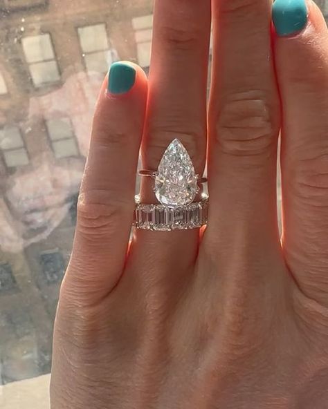 Diamond Engagement Ring, Eternity Band, Custom on Instagram: "UNDER $140,000 for our GINORMOUS 5.7 carat G VS2 GIA certified pear shape BEAUTY😍😍😍! 16.2x9.6mm measurements…message to purchase!" 5 Carat Pear Engagement Ring, Engagement Ring Eternity Band, Pear Diamond Rings, Pear Diamond, Eternity Band, Eternity Bands, Pear Shape, Diamond Engagement Ring, Future Wedding