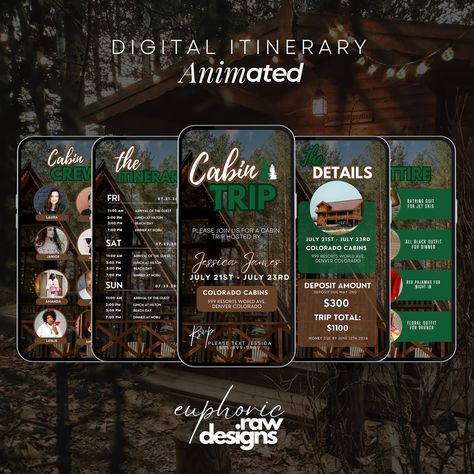 Cabin Trip Itinerary, Camping Trip Invite, Travel Itinerary Template, Cabin Itinerary, Girls Trip, Bachelorette Weekend Getaway - Etsy Bachelorette Camping, Cabin Weekend, Cabin Trip, Rustic Restaurant, Mountains Travel, Birthday Trip, Itinerary Template, Party Inspo, Vacation Planner