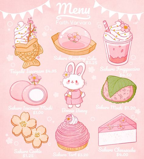 Faith Varvara — Sakura Menu! I really love doing these. I’m... Faith Varvara, 귀여운 음식 그림, Stickers Kawaii, Cute Food Drawings, Cute Food Art, Cute Animal Drawings Kawaii, Cute Kawaii Drawings, Kawaii Doodles, Kawaii Food