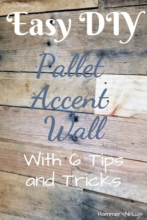 Easy DIY Pallet Accent Wall | Hammers N Hugs Pallet Wall With Lights, Pallet Board Wall Diy, Pallet Wall Stain Colors, Pallet Boards Wall, Pallet Cladding Feature Walls, Diy Pallet Accent Wall, Pallet Garage Wall, Whitewash Pallet Wall, Skid Wood Wall