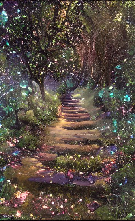 Beautiful Enchanted Forest, Fantasy Garden Landscape, Woodland Magic Aesthetic, Enchanted Fairy Forest Aesthetic, Enchanted Forest Fairies, Fairy Woods Mystical Forest, Enchanted Woods Aesthetic, Magestical Forest, Fae Landscape