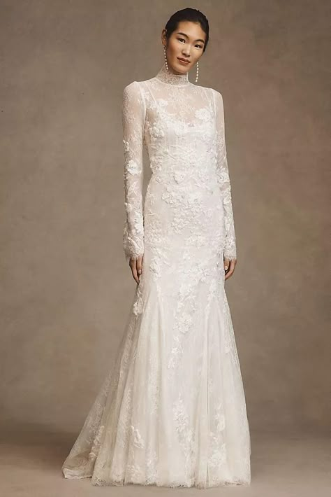 crochet Anthropologie Wedding Dress, Modest Lace Wedding Dresses, Willowby By Watters, Long Sleeve Bridal Dresses, By Watters, Vintage Lace Weddings, Vintage Inspired Wedding Dresses, Bride Attire, Lace Wedding Gown