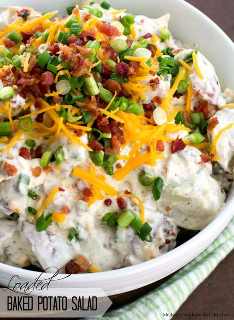 This Loaded Baked Potato Salad is the perfect addition to your grilling side dish menu #bakedpotatosalad #potatosalad #potatorecipes #potatoes #salads #sidedishes #dinnerideas #food #recipes #bacon #southernfood #southernrecipes Southern Style Kitchen, Loaded Potato Salad, Loaded Baked Potato Salad, Grilled Side Dishes, Best Summer Salads, Potato Salad Recipe Easy, Baked Potato Salad, Red Skin Potatoes, Loaded Baked Potato