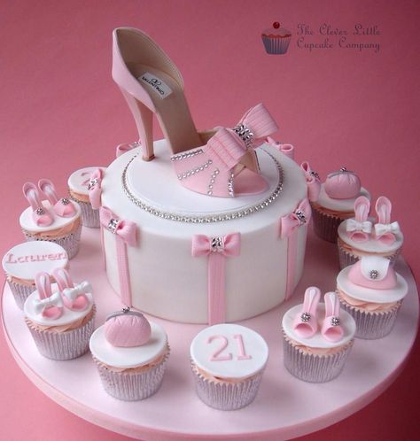 shoes and bags High Heel Cakes, Cake With Cupcakes, White Chocolate Cupcakes, Shoe Cakes, Shoe Cake, Girly Cakes, Bow Cakes, Adult Birthday Cakes, Birthday Cakes For Women