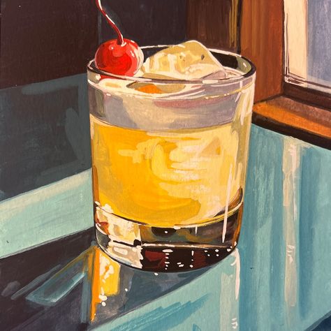 * SOLD * Whiskey Sour Cocktail Daily Painting Just posted in my online store (KateBirchArt.com) Link in bio! Gouache on paper Paper size 6x6 inches with small white border $125 #gouachepainting #stilllifepainting #artistsoninstagram #painteveryday #colorfulart #gouache #dailypainting #dailyart #utahartist #makearteveryday #gouacheartist #art #painting #illustration #illustrationartist #artofinstagram Whiskey Sour Illustration, Cocktail Painting Acrylic, Cocktail Art Illustration, Cocktail Painting, Whiskey Sour Cocktail, Drink Design, Painting References, Painting Styles, Foodie Art