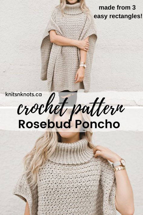 Poncho Crochet Pattern, Crochet Poncho Free Pattern, Poncho Crochet, Turtleneck Poncho, شال كروشيه, Mode Crochet, Crochet Poncho Patterns, Knit Poncho, Poncho Pattern